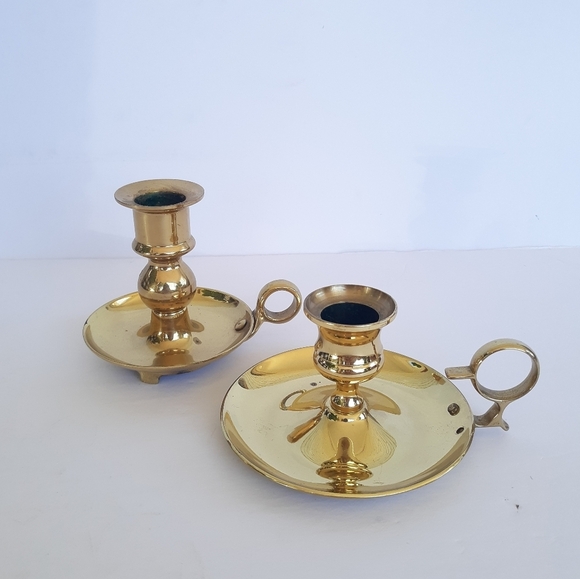 Vintage Brass Candlesticks Pair Set of 2 - Picture 1 of 7